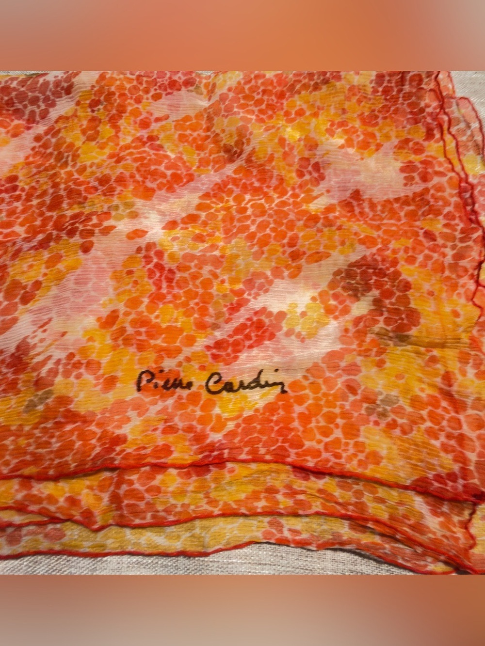 Pierre Cardin Orange Yellow Floral Dot Silk Scarf